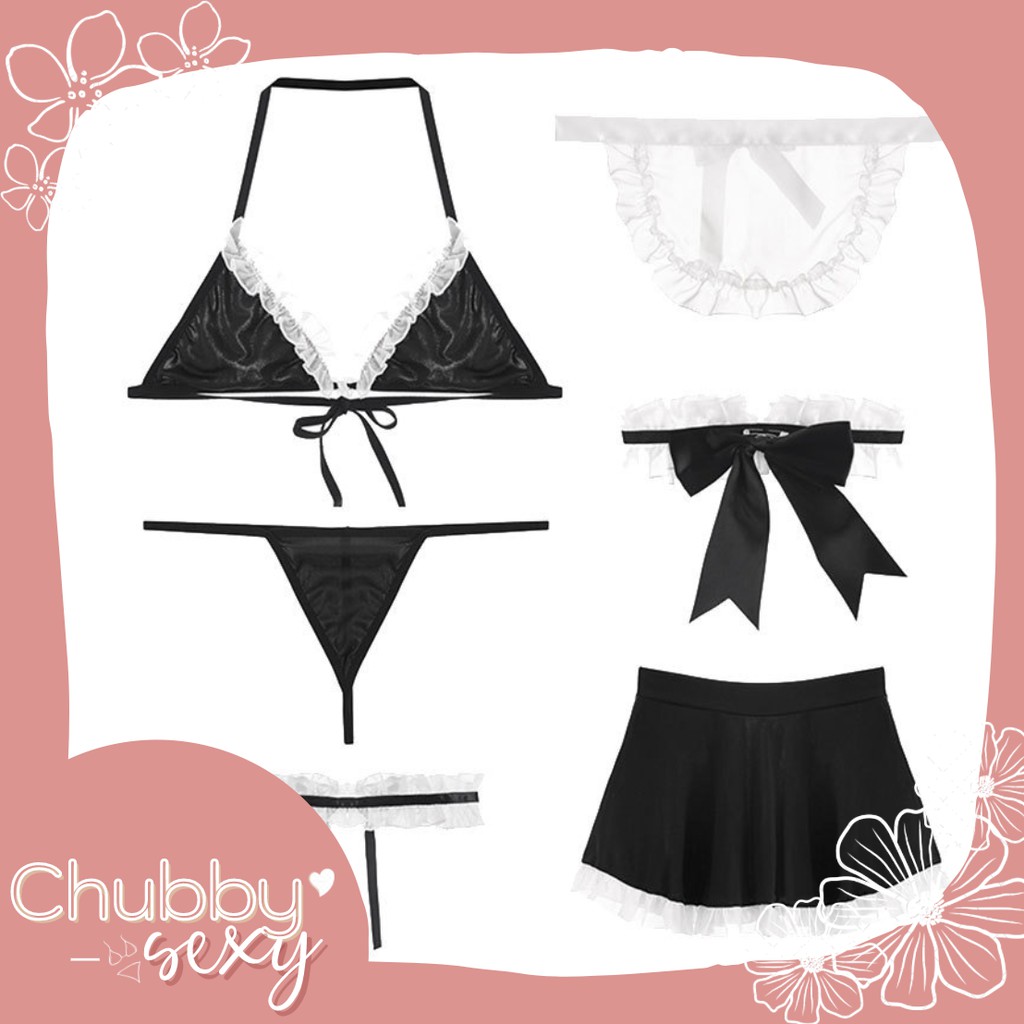 Cosplay Hầu Gái Maid Sexy-Bộ Hầu Gái Nhật Bản-Bikini Đen Trắng Gợi Cảm 6 Chi Tiết-Set Đồ Lót Nữ Sexy-CPL02-Chubby.Sexy