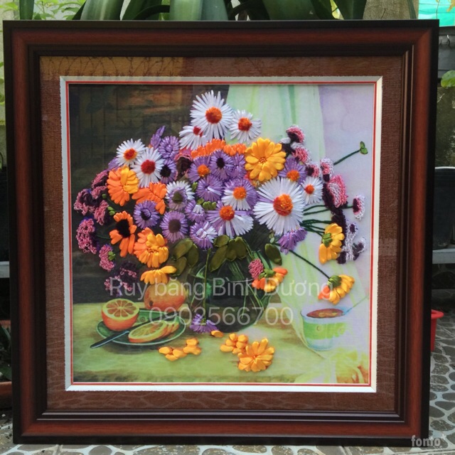 Tranh thêu ruy băng 55x55cm