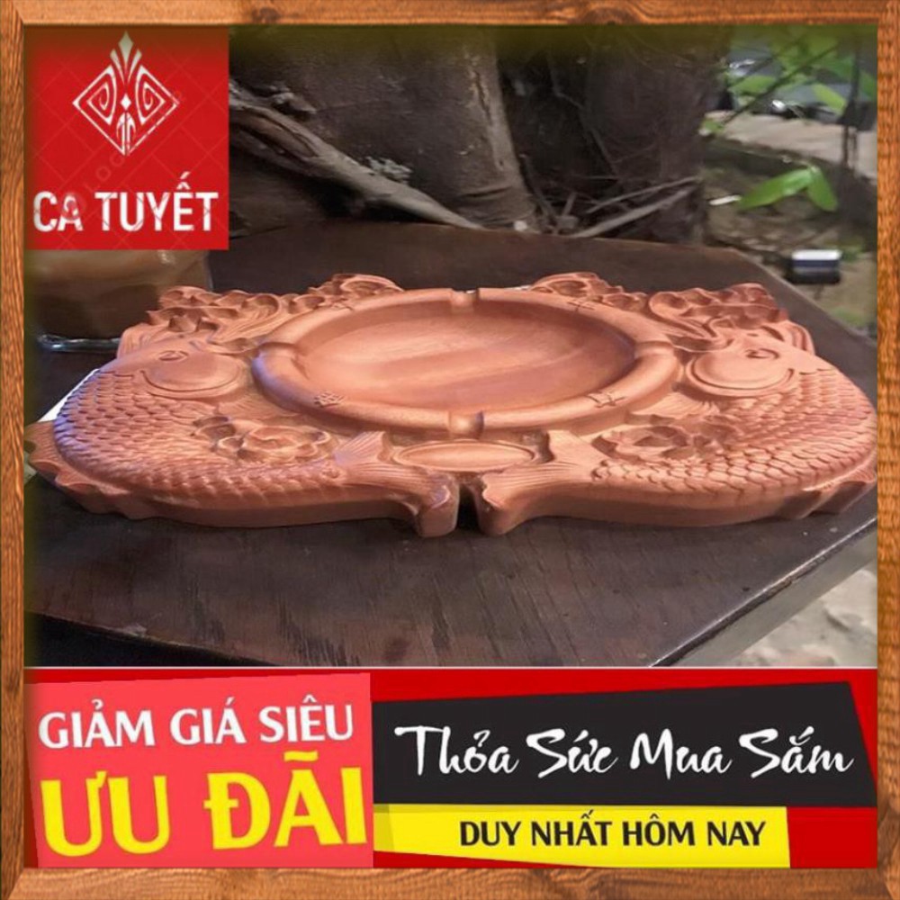 Gạt Tàn Thuốc Vuông Bằng Gỗ Hương Trạm Khắc Tinh Xảo