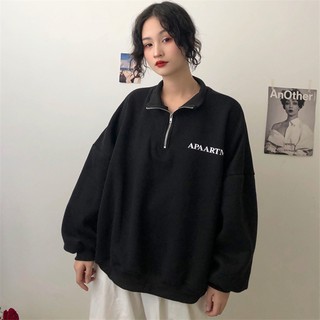 Áo sweater nỉ bông nữ ulzzang có khóa dáng rộng tay phồng hàn quốc - Liti shop