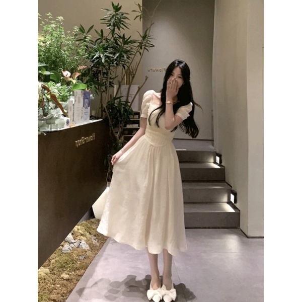 ĐẦM MIDI TRẮNG CỔ V DÂY NGANG NGỰC ✨