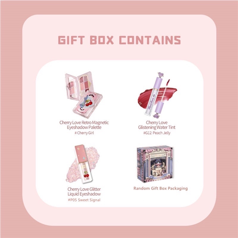 Flower Knows Bộ trang điểm phấn mắt , son tint , nhũ mắt phiên bản Cherry Love