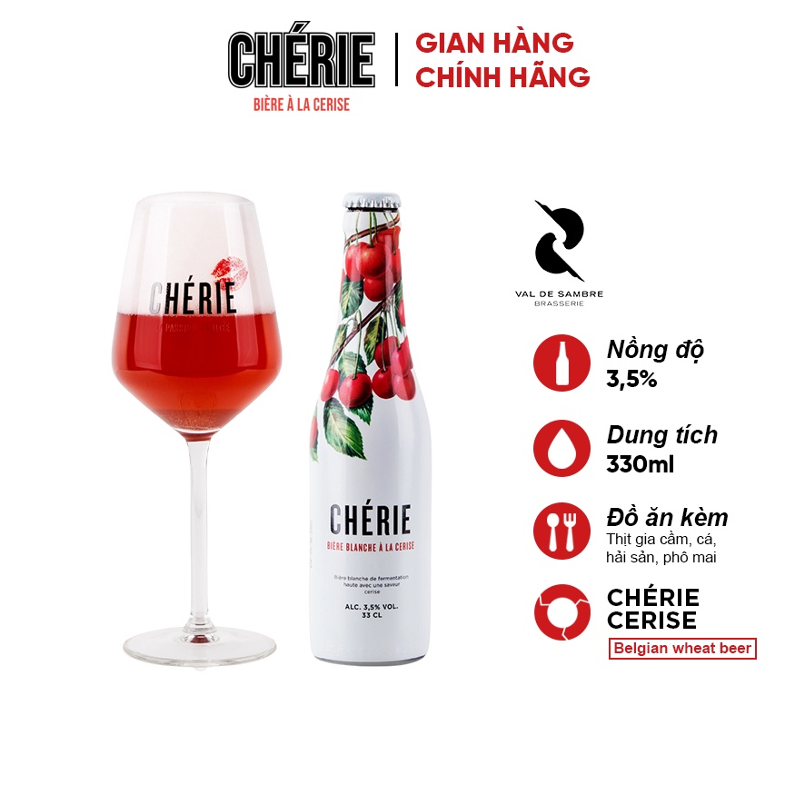 Bia Bỉ thượng hạng - Val de Sambre Chérie Cerise vị Anh Đào (chai 330ml) - Vị trái cây ôn đới nhập khẩu 100% châu Âu