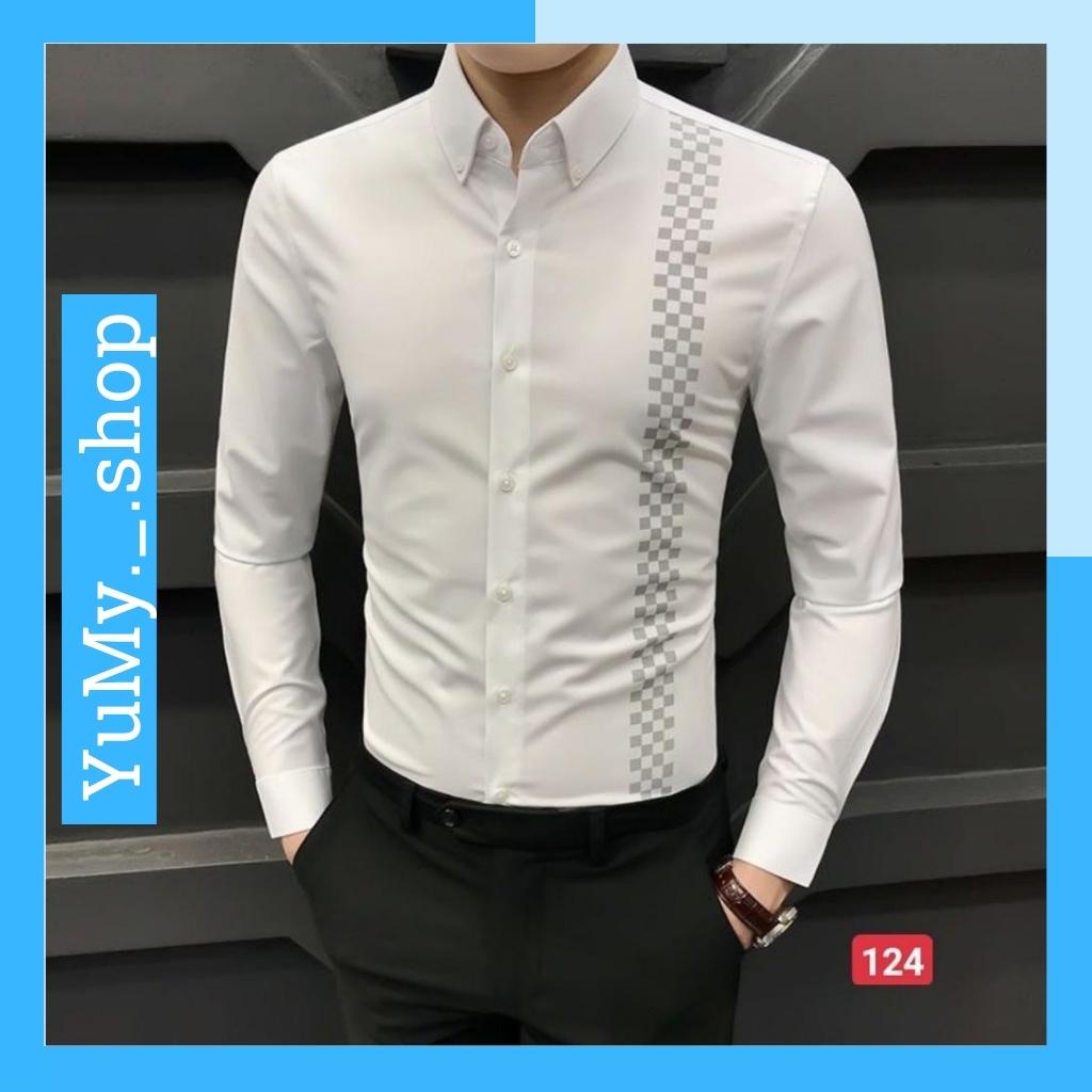 Áo sơ mi nam trắng trơn họa tiết chất lụa cao cấp, sơ mi không nhăn, thoải mái, dễ chịu YuMy YM1