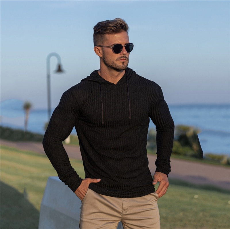 Men's Long Sleeve Hooded Sweaters Spring Autumn Pullovers T Shirt Simple Round Collar Clothing Slim Casual Loose Male T Shirts | BigBuy360 - bigbuy360.vn