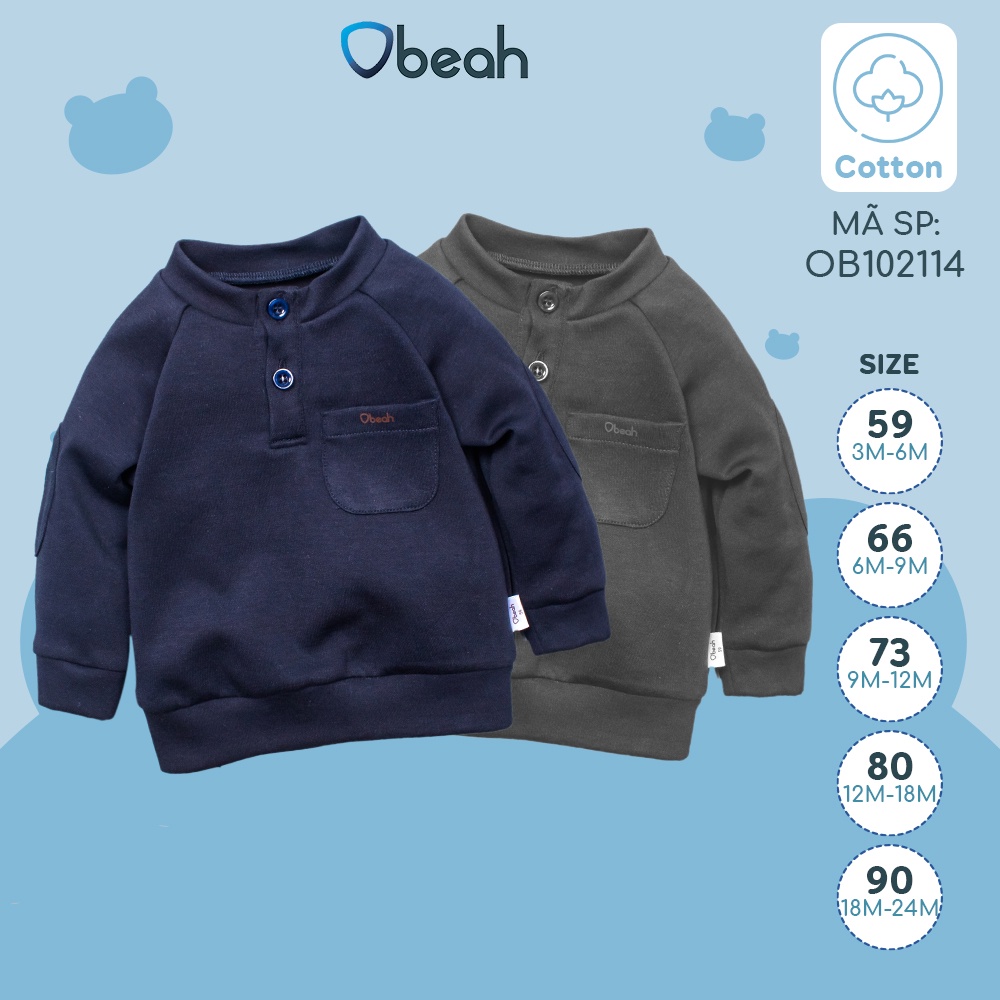 Áo thun Obeah cổ trụ màu xanh navy Fullsize 59 đến 90 cho bé yêu từ 0 đến 24 tháng