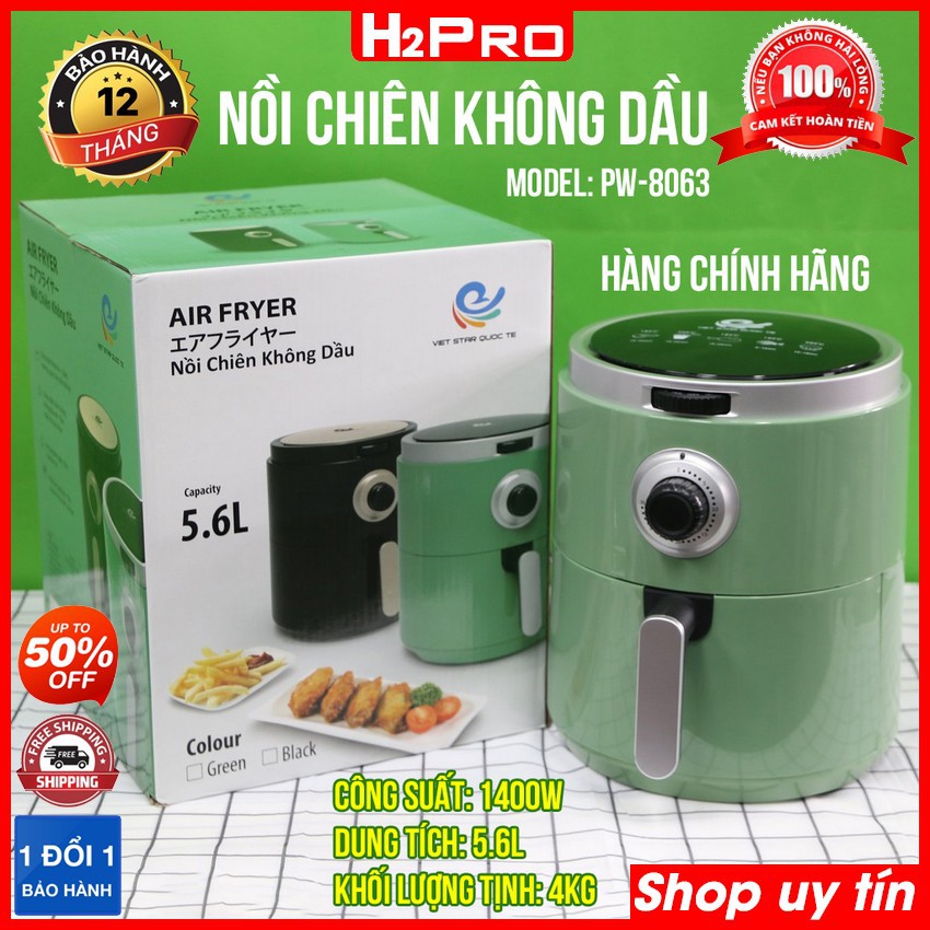 Nồi chiên không dầu 5.6L PW-8063 H2Pro-Công Nghệ Rapid Air, Chiên-Nướng-Quay 360 Độ Chính Hãng