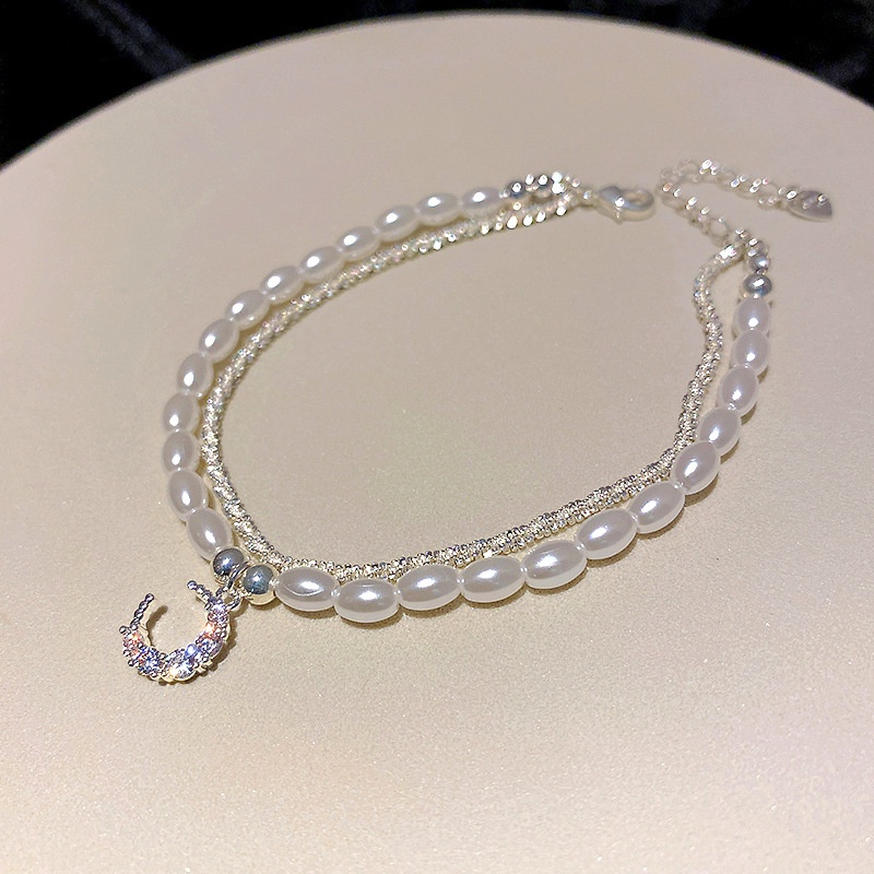 Korean Style Zircon and Sparkling Pearl Double Layer Bracelet