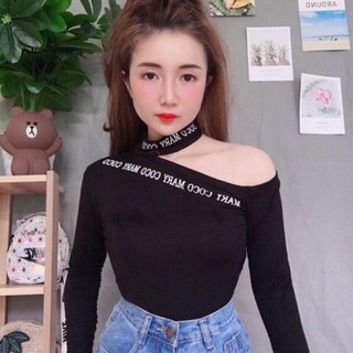 Áo Thun Kiểu Xẻ Vai Dài Tay in Chữ Thời Trang -Ảnh Thật Kèm Video- Hàng có sẵn Đẹp
