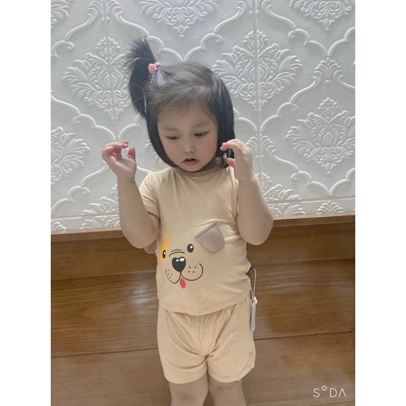 Bộ cộc tay Kwoo chất thun lạnh hình tai thú cho bé trai/bé gái