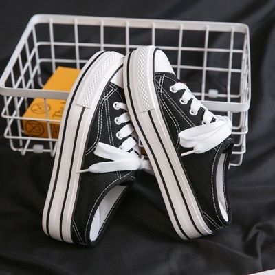 Sục Thể Thao Nữ Ulzzang Vintage, Giày Đạp Gót Vải Canvas Trơn 2 Màu Đế Độn 4cm Hàn Quốc, Street Style - Iclassy_shoes