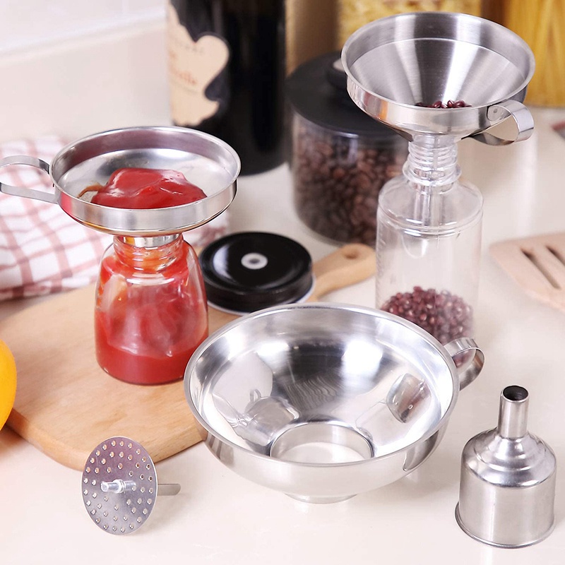Set 4 Phễu Bằng Thép Không Gỉ Phù Hợp Cho Lọ Thủy Tinh / Gia Vị