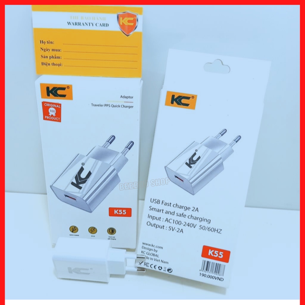 💥CHÍNH HÃNG💥 Củ sạc nhanh KC K55 USB 5V-2A - Ổn định dòng điện - Tương thích mọi thiết bị iphone, samsung, oppo. xiaomi.