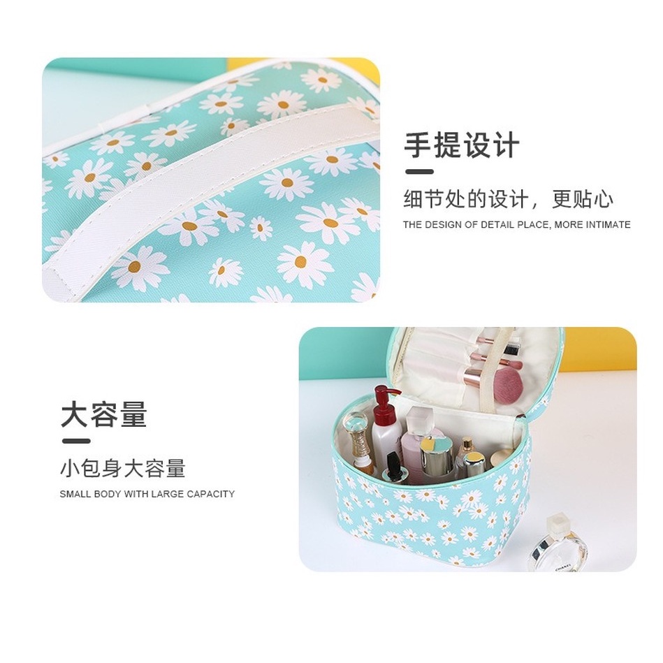 Túi Đựng Mỹ Phẩm Du Lịch Có Khóa Kéo In Hình Hoa Cúc Nhỏ