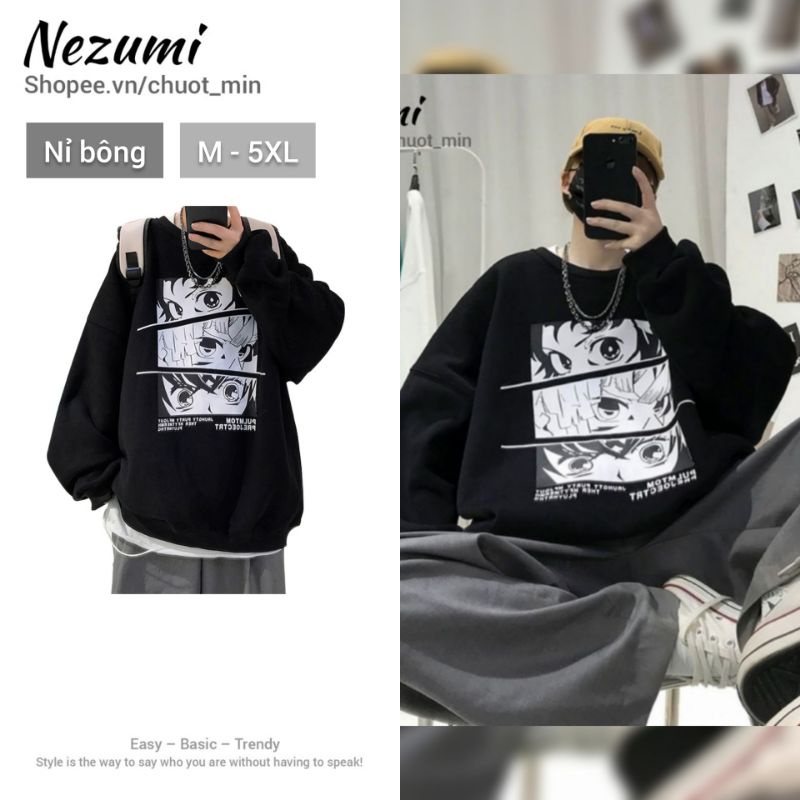 Áo sweater hoodie nỉ lót nhung unisex nam nữ truyện tranh Nhật Bản