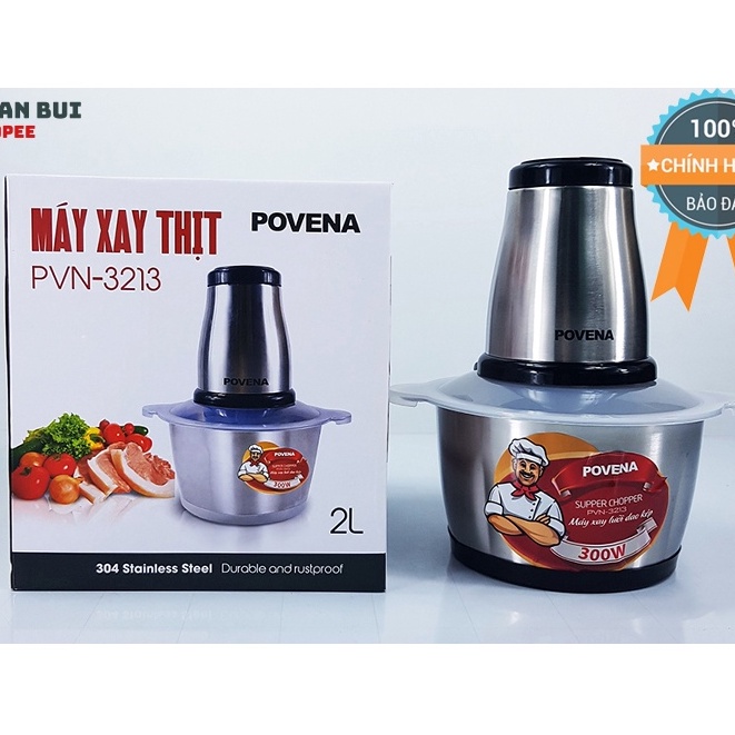 Máy xay thịt Povena PVN-3213 cối inox 2L công suất 300W - Hàng chính hãng