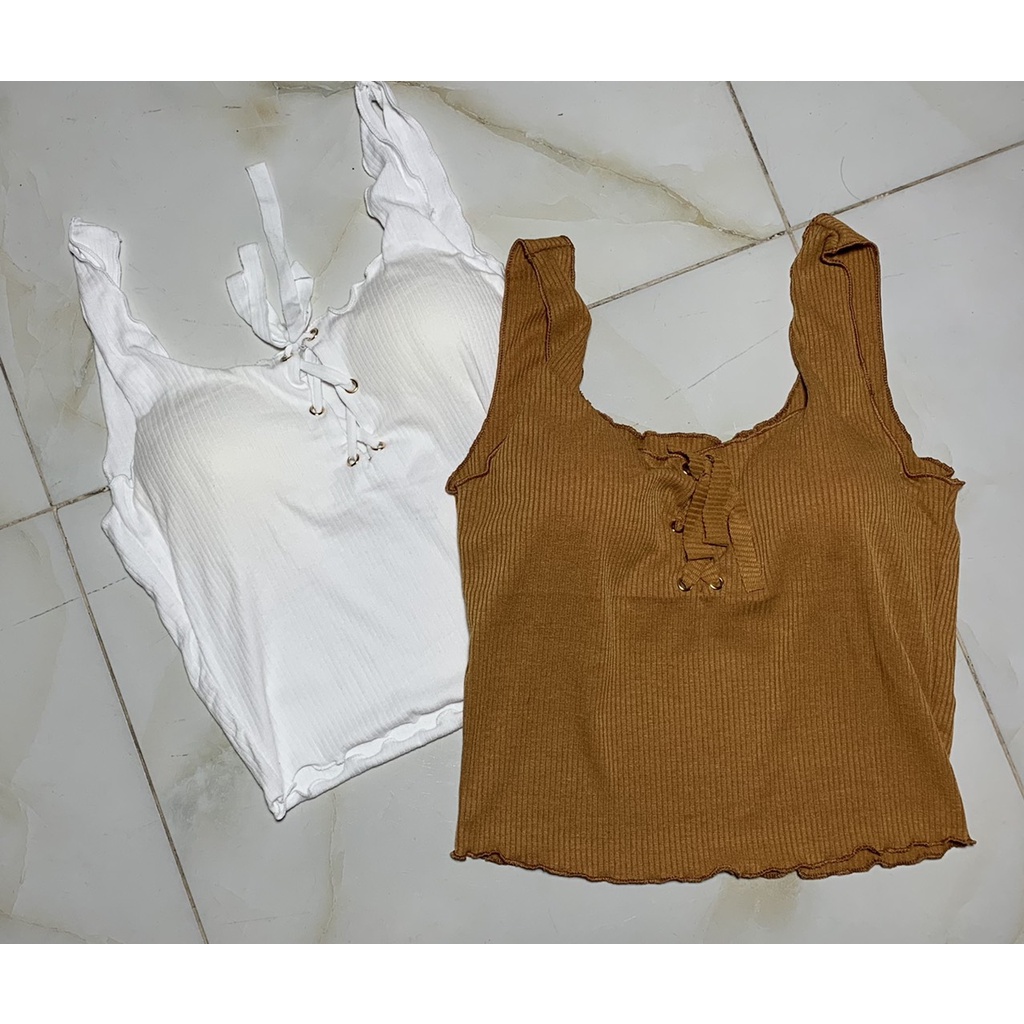 Áo 2 dây croptop có mút ngực dáng ôm vải thun gân co giãn mềm mịn xinh xắn dễ mặc