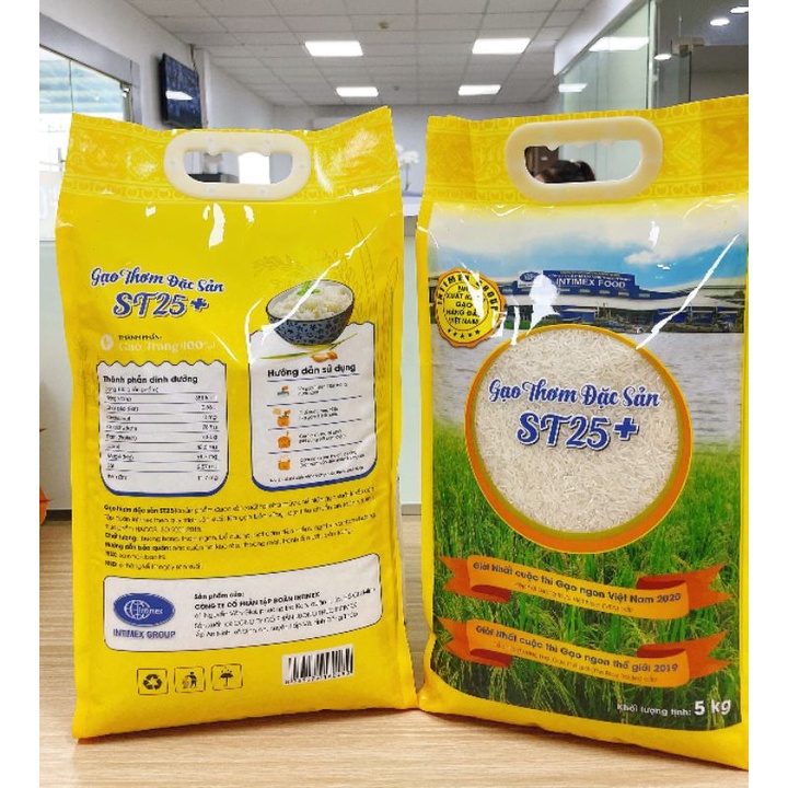Gạo ST25, 5kg Gạo Thơm Đặc Sản ST25+ INTIMEX, thơm, ngon, ngọt cơm. Cam kết Hàng chính hãng ST25 +