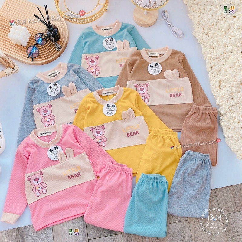 Đồ bộ bé trai bé gái dài tay m chất len tăm co dãn đính cúc cổ_Quần áo trẻ em thu đông K.Woo