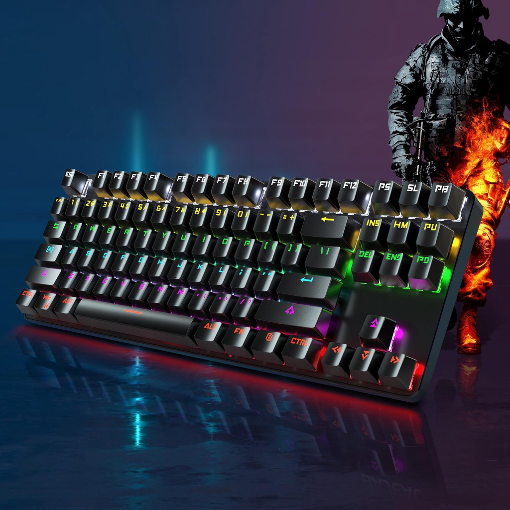 Bàn Phím Cơ Chơi Game Có Dây K200, Bàn Phím TKL Không Chìa Có Đèn Nền USB 87