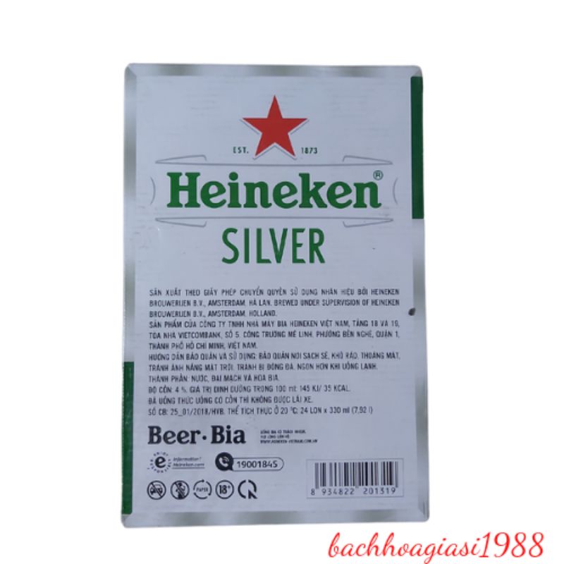 NOW SHIP - Thùng 24 lon bia Heineken silver 330ml