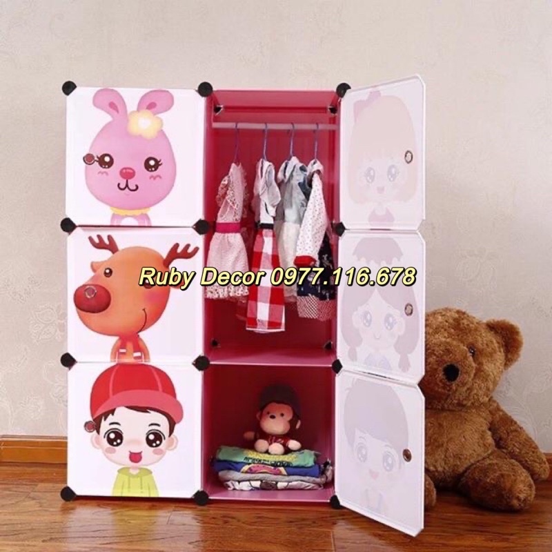 SIZE 37x37CM- TỦ NHỰA CHO BÉ- TỦ QUẦN ÁO- TỦ 6 Ô SIÊU HOT. Kèm 1 treo quần áo đa năng.