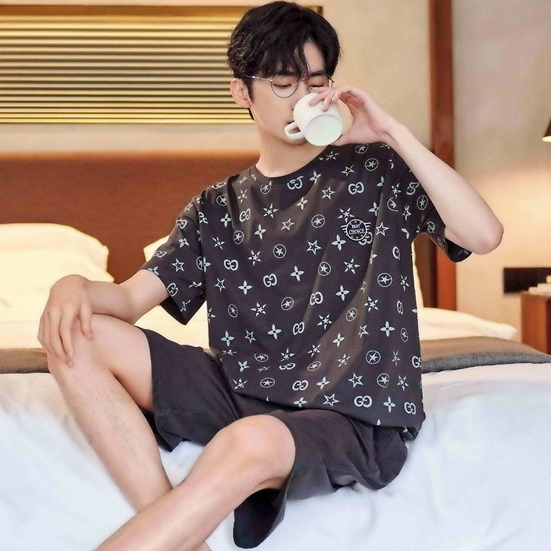 Bộ Đồ Ngủ Tay Ngắn Cổ Tròn Cỡ Lớn Vải Cotton Thời Trang Mùa Hè Cho Nam