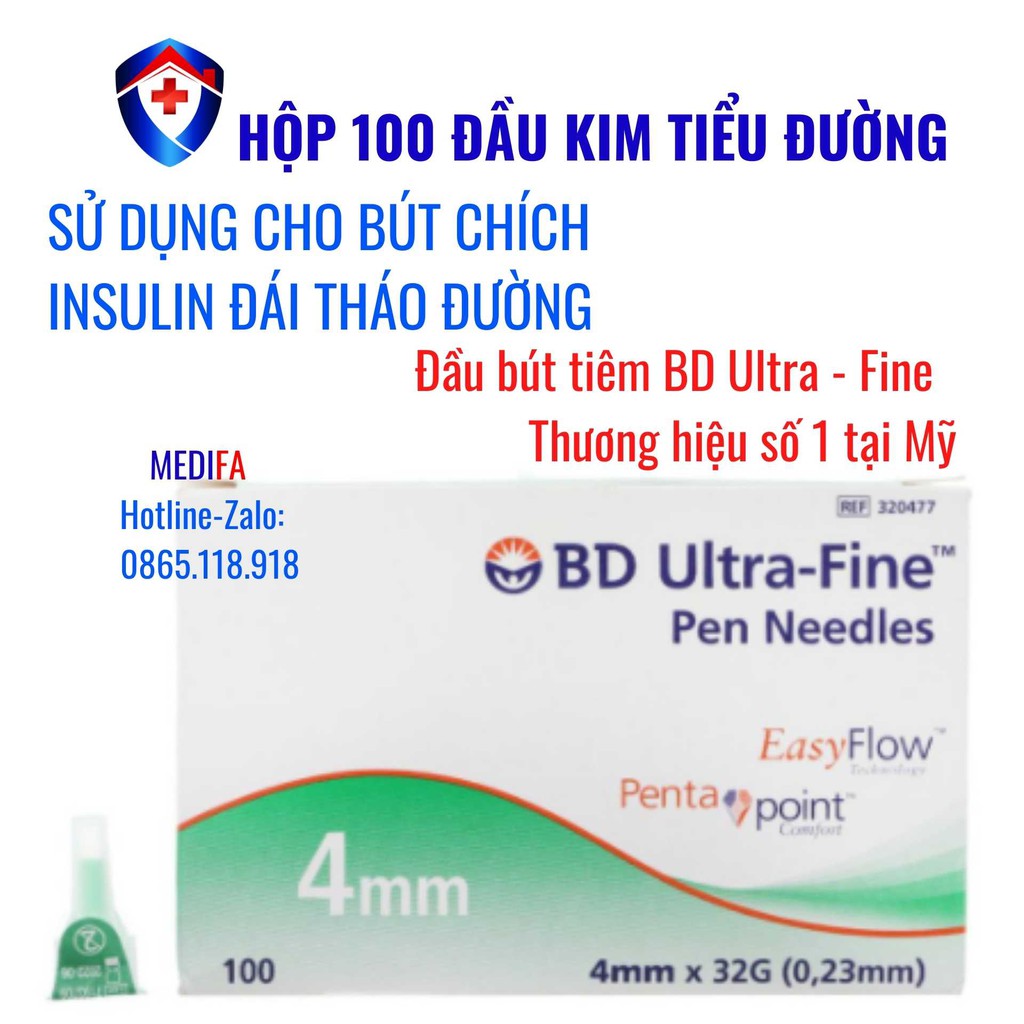 ✅ HỘP 100 ĐẦU KIM tiêm tiểu đường BD ULTRA - FINE (PEN NEEDLES) sử dụng cho bút chích Insulin đái tháo đường