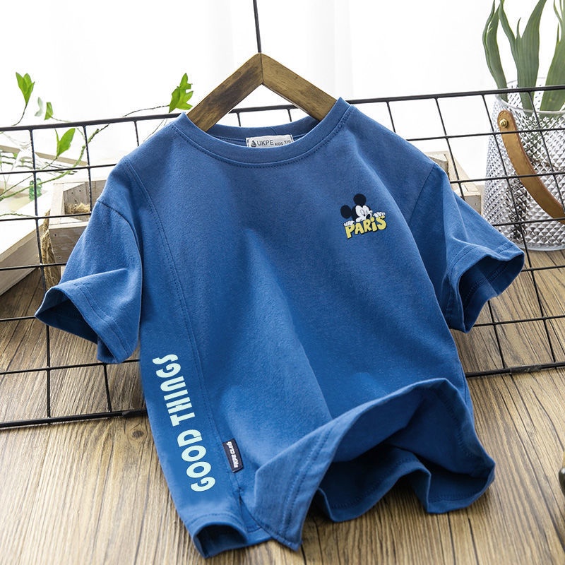 Áo Thun 100% Cotton Nguyên Chất Tay Ngắn Thời Trang Mùa Hè Phong Cách Hàn Quốc Dành Cho Bé Trai