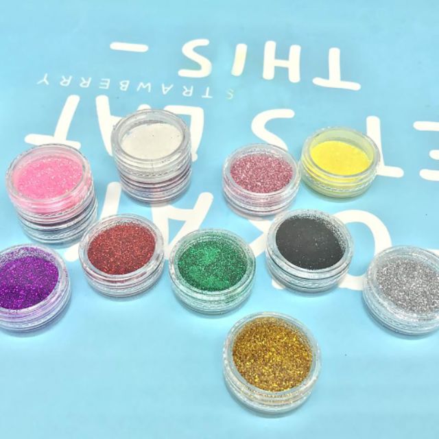 Bộ 12 hủ kim tuyến trang trí móng, make up, DIY.