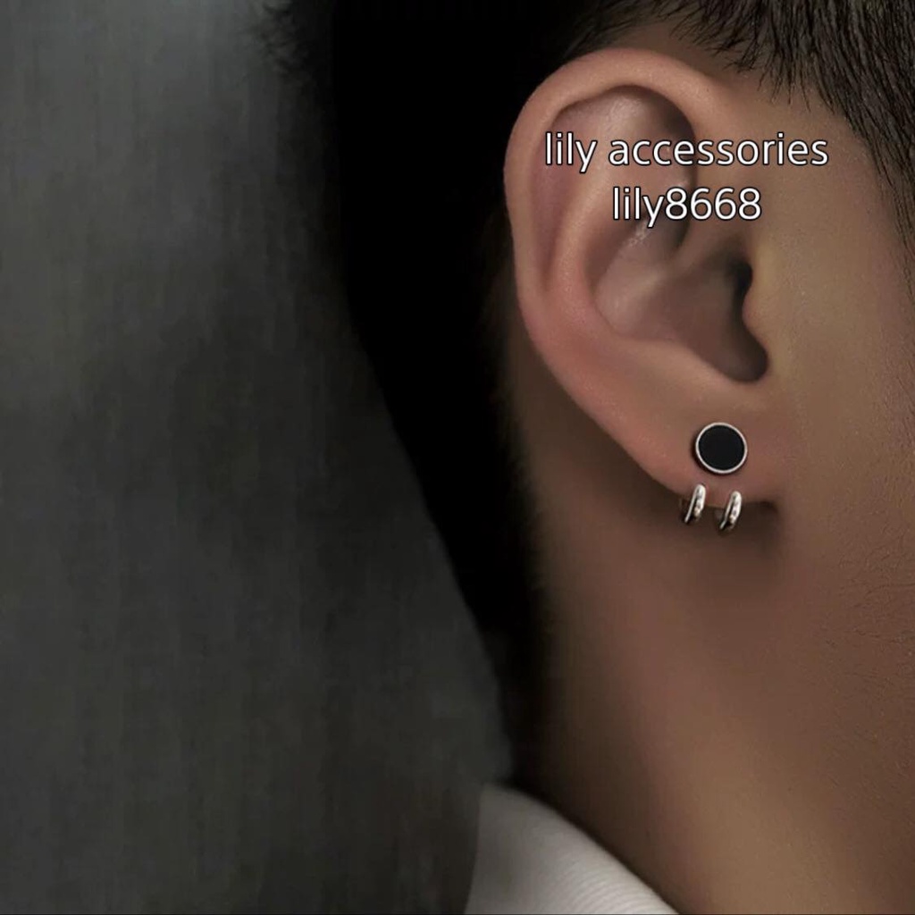 khuyên tròn kim đen móc thanh cá tính không gỉ