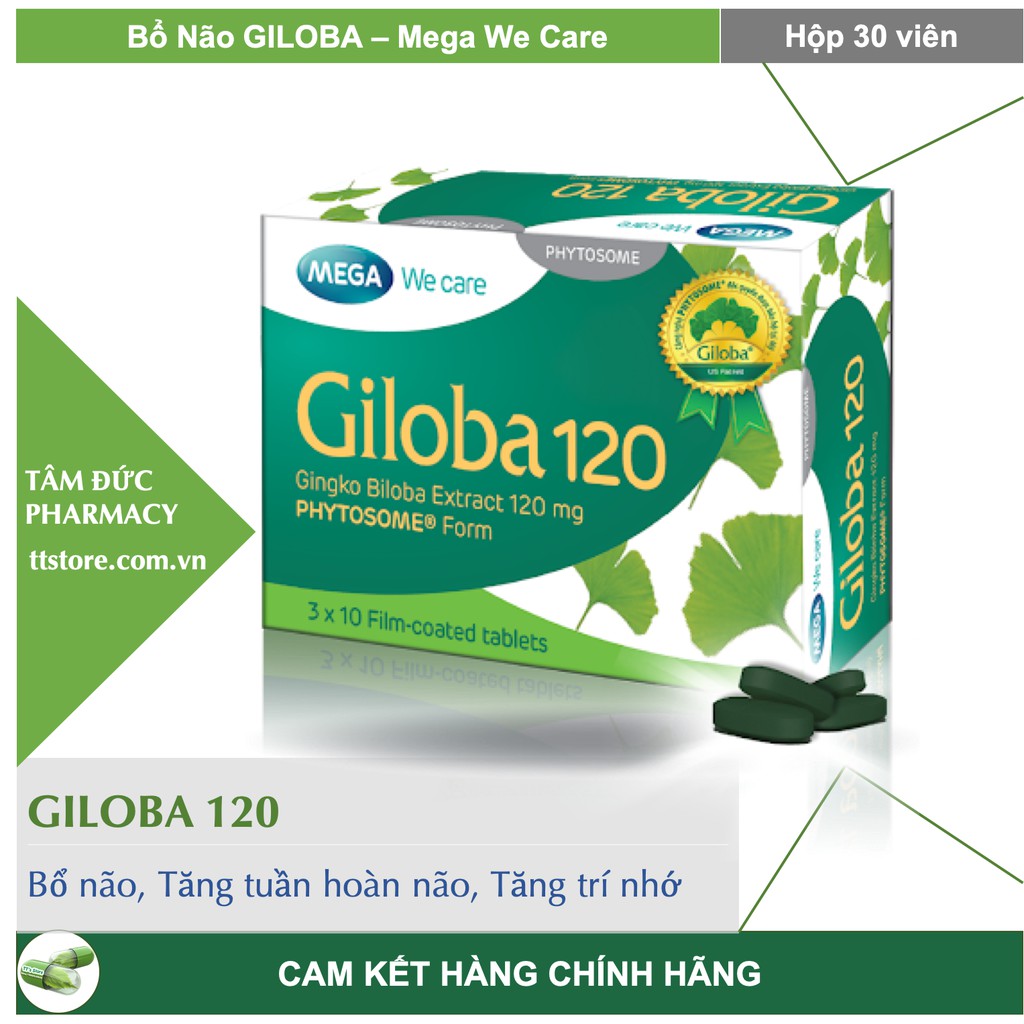 GILOBA 40 - GILOBA 120 [Hộp 30 viên] Mega We Care - Cao lá bạch quả Ginkgo giloba, Bổ não, Tăng trí nhớ