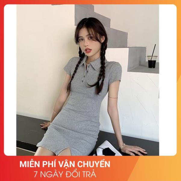 Váy Polo Xẻ Tà 24APRIL Nữ [FREESHIP] 🌸 Đầm thun có cổ dáng suông ôm cộc tay màu pastel đẹp cá tính Ulzzang 🌸 | BigBuy360 - bigbuy360.vn