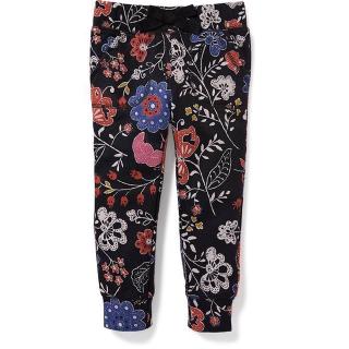 Quần nỉ bé gái Old Navy lưng chun - Den in hoa