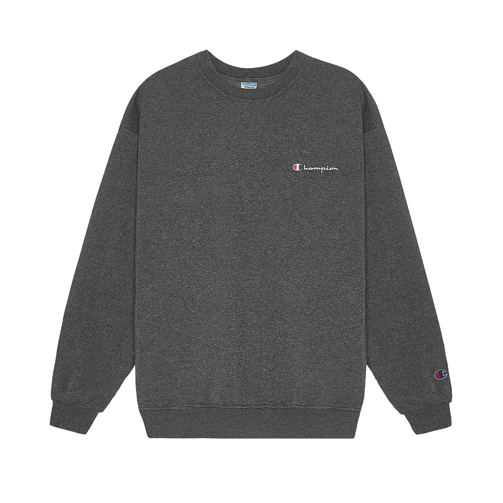 Áo Tay Dài Sweater Champion Chữ Thêu Sắc Nét Có Chất Liệu NỈ Bông Cotton Màu Xám
