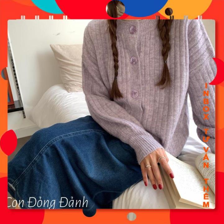 Áo len gân cardigan dệt kim mềm mịn dày dặn cổ tròn form gọn dáng nhẹ nhàng vintage HanNhienNgonKT Shop