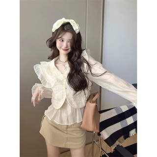 Áo sơ mi voan tay bồng phối gi-le len
