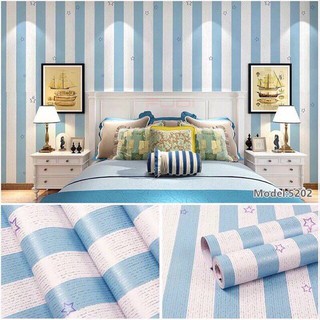 Cuộn 10m giấy dán tường kẻ sọc xanh #t