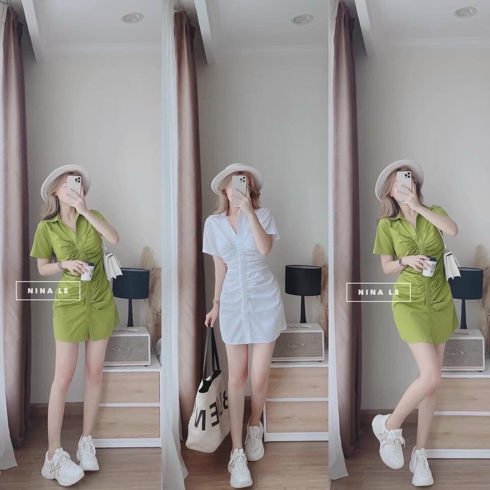 Đầm umi bẻ cổ ôm eo có mút, đầm nữ ôm eo có mút tôn dáng