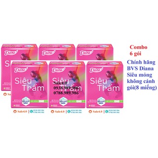 Combo 6 gói Băng vệ sinh Diana siêu thấm siêu mỏng cánh/ không cánh gói 8 miếng