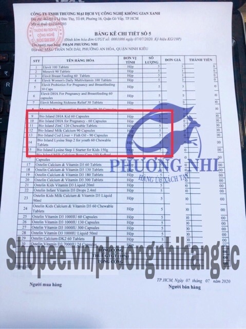 VIÊN UỐNG DHA BẦU BIO ISLAND 60v - FULL BILL CHEMIST / PHARMACY