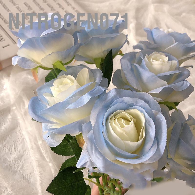 ❤️ Nitrogen071 Bó hoa hồng xanh lam băng nhân tạo 5 cái Hoa nhân tạo hồng Màu sắc tươi sáng Kéo dài Hấp dẫn Trang trí lụa Giả