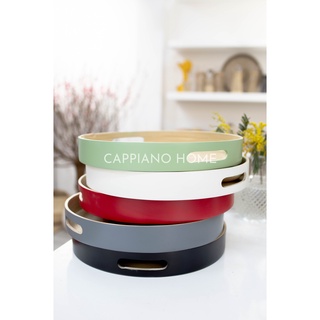 Khay gỗ tre hình tròn tay nắm, khay đựng đồ màu sắc | Cappiano home