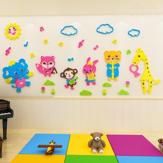 Tranh dán tường cho bé 3d, Tranh mica 3D - Ban nhạc động vật, trang trí mầm non, trang trí khu vui chơi trẻ em