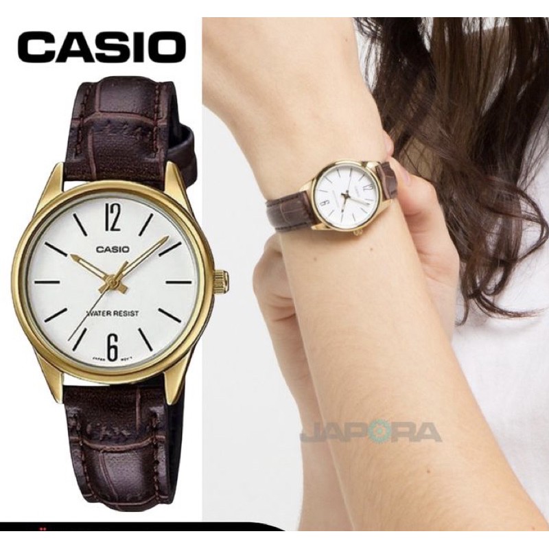 Đồng hồ nữ dây da Casio chính hãng Anh Khuê LTP-V005GL-7BUDF