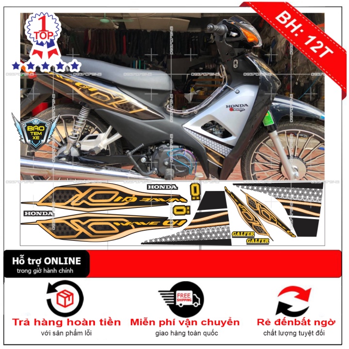 Tem rời dán xe wave a 2021 đen vàng - Bi Decal
