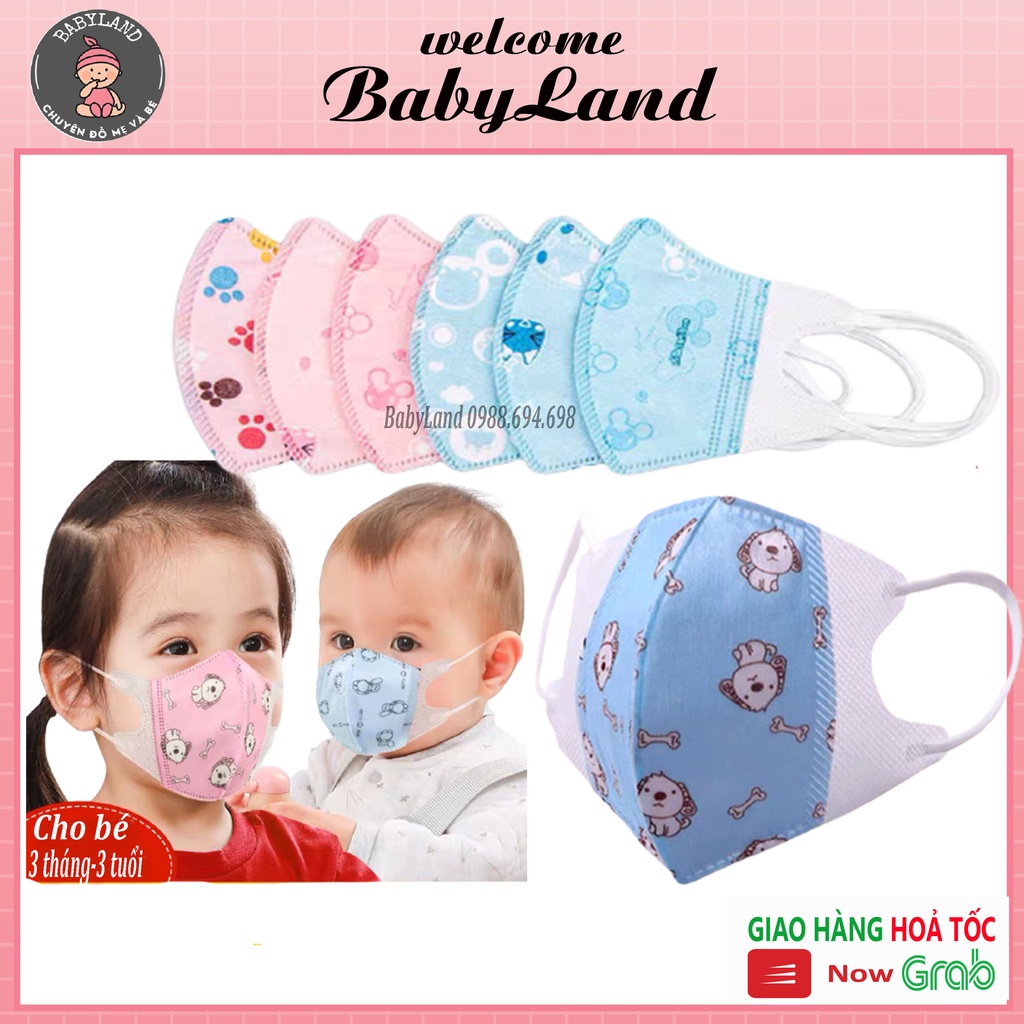 Combo 5 chiếc khẩu trang 3D hoạt hình ngộ nghĩnh cho bé từ 03 tháng tuổi babyland