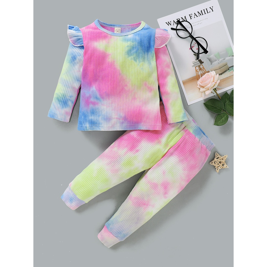 Trang phục Mikrdoo gồm áo thun tay dài xếp nếp và quần cotton cho em bé sơ sinh