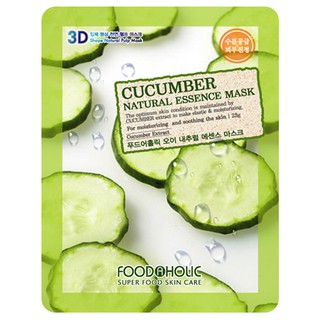 Mặt Nạ Dưỡng Ẩm Trắng Da 3D Chiết Xuất Dưa Leo Foodaholic Cucumber Natural Essence Mask 23ml x10