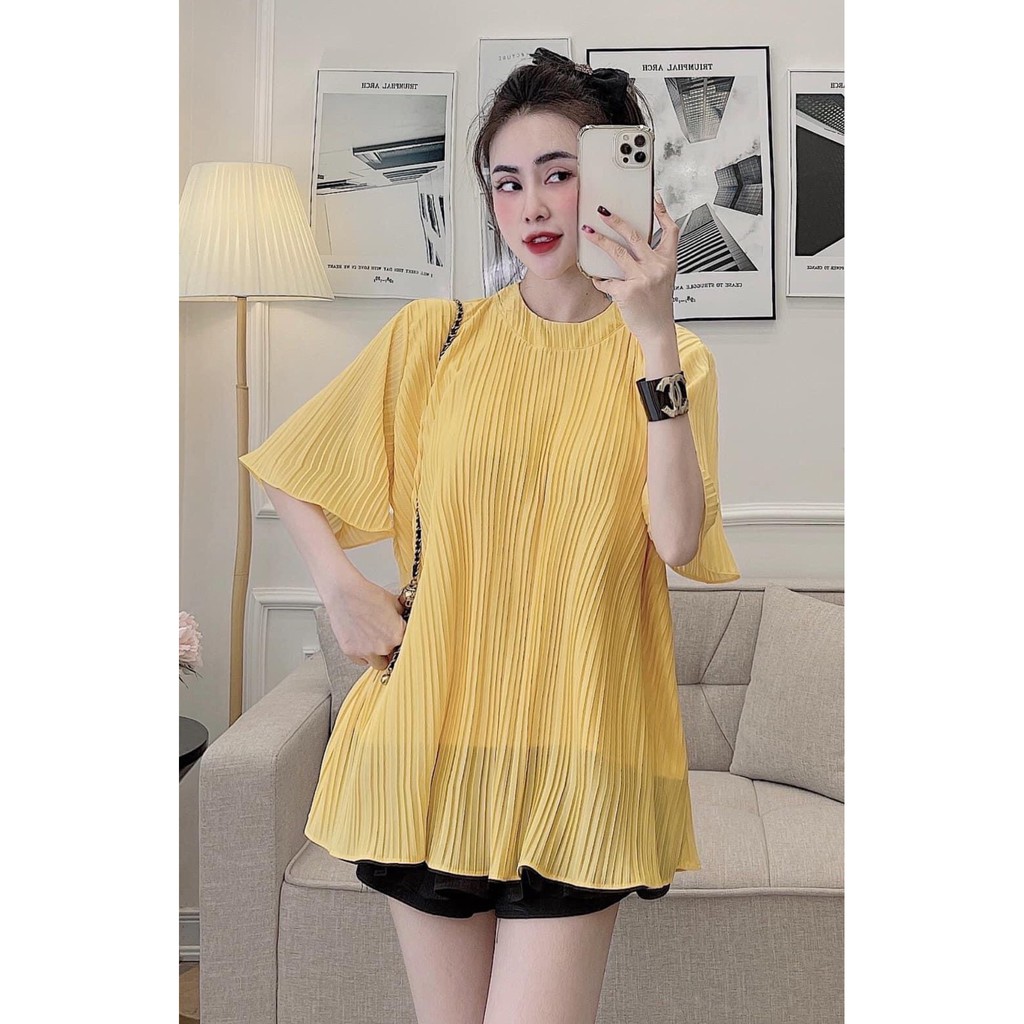 [ÁO SUÔNG] Áo Kiểu Nữ, Áo Dáng Suông Dập Ly Cổ Tròn Nhiều Màu Phối Quần Jeans, Chân Váy | BigBuy360 - bigbuy360.vn